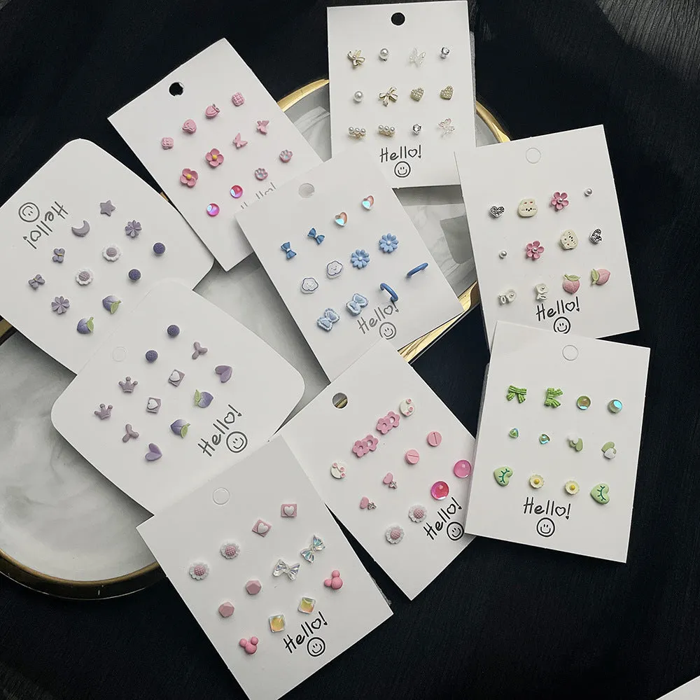 Wholesale Heart Butterfly Ear Studs Set Alloy Earrings