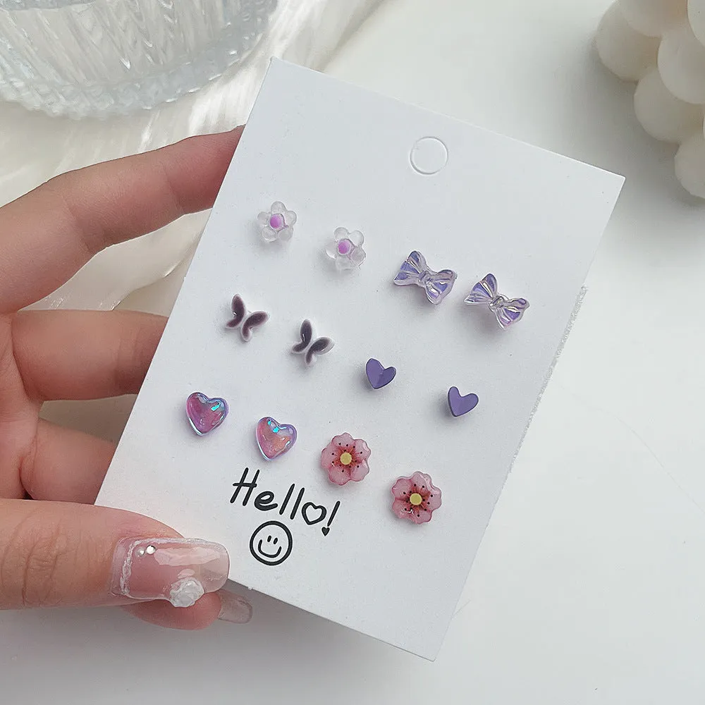 Wholesale Heart Butterfly Ear Studs Set Alloy Earrings