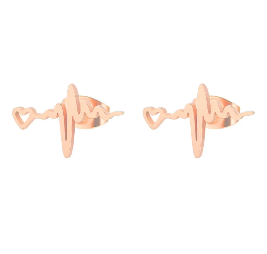 Wholesale Heart Lightning Stainless Steel Ear Studs
