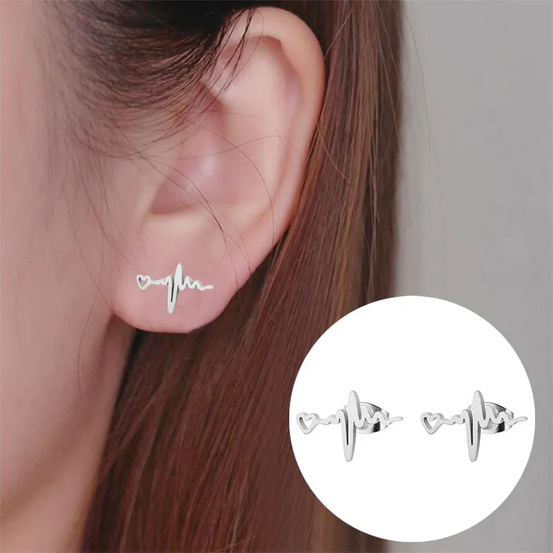 Wholesale Heart Lightning Stainless Steel Ear Studs