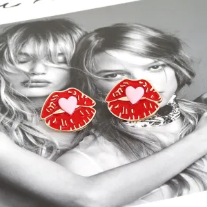 Wholesale Heart Lip Drip Alloy Ear Studs