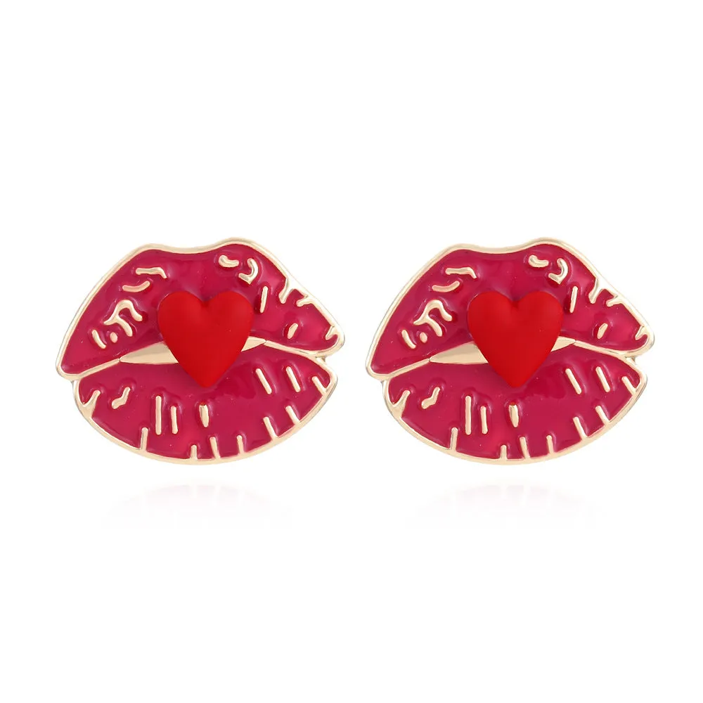Wholesale Heart Lip Drip Alloy Ear Studs