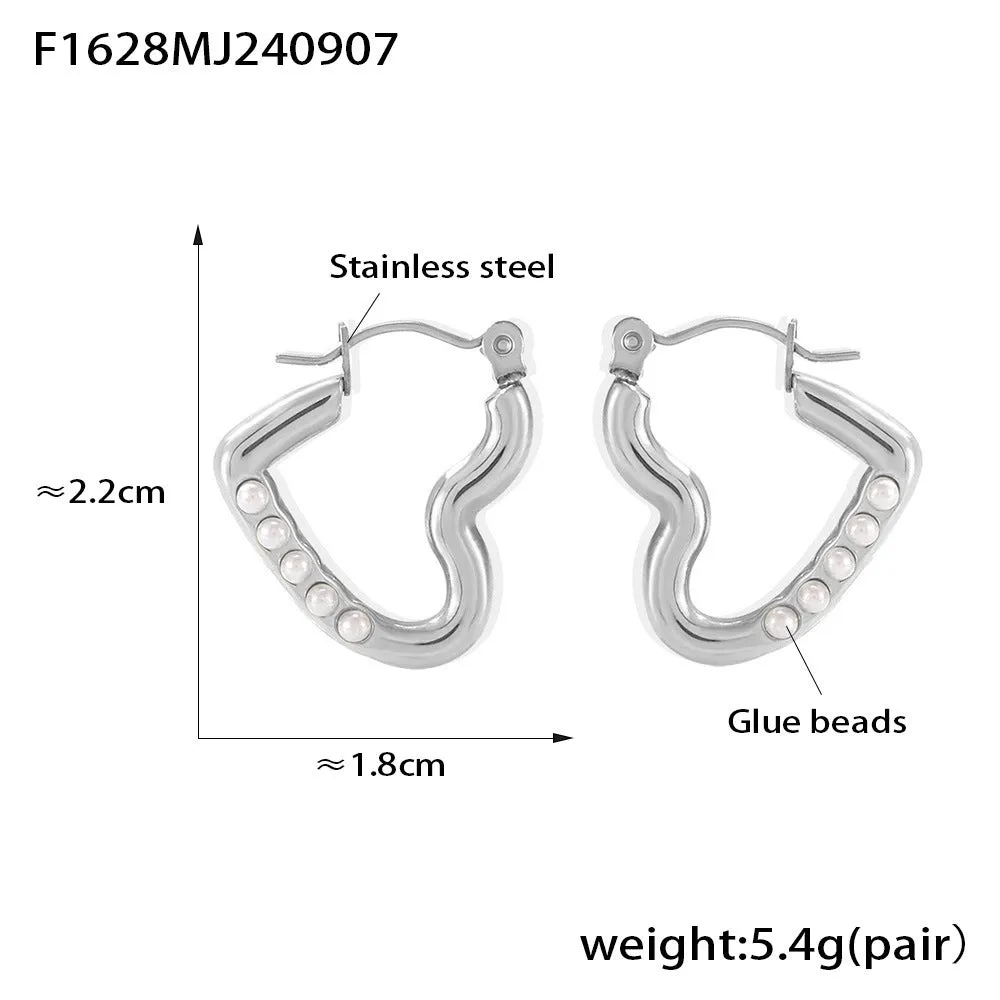 Wholesale Heart Shape Imitation Pearl Earrings Stainless Steel Gold Plated Earrings