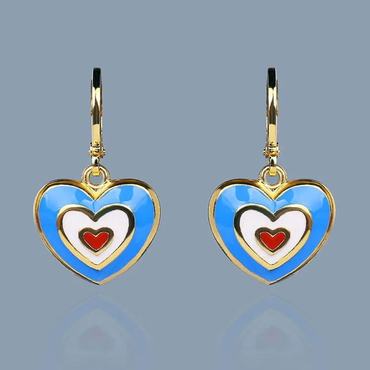Wholesale heart-to-heart color heart-shaped earrings Valentine's Day sweet romantic cute enamel earrings