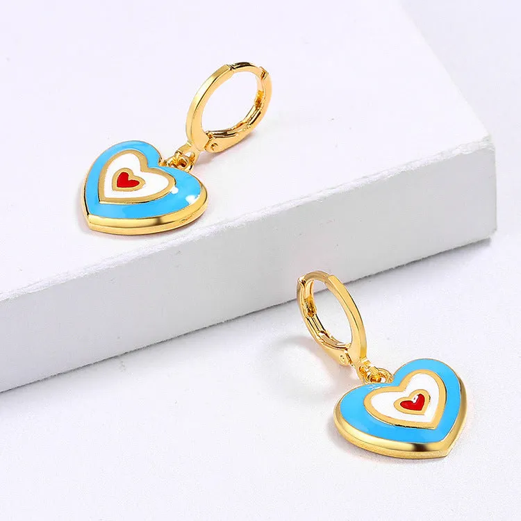 Wholesale heart-to-heart color heart-shaped earrings Valentine's Day sweet romantic cute enamel earrings