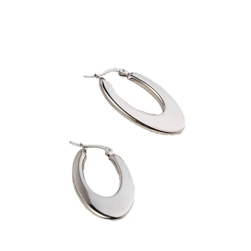 Wholesale High-end Oval Smooth Hollow Non Fading Irregular Decorated Titanium Steel Earrings