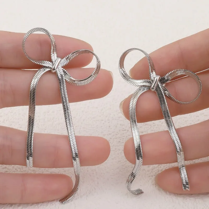 Wholesale High-end Sensory Plated 18k Gold Vacuum Plated Color Preserving Bow Light Luxury Stainless Steel Earrings