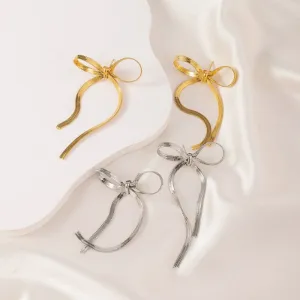 Wholesale High-end Sensory Plated 18k Gold Vacuum Plated Color Preserving Bow Light Luxury Stainless Steel Earrings