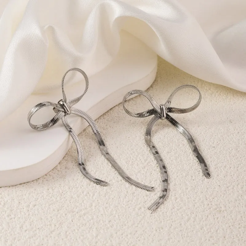 Wholesale High-end Sensory Plated 18k Gold Vacuum Plated Color Preserving Bow Light Luxury Stainless Steel Earrings