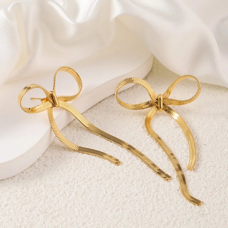Wholesale High-end Sensory Plated 18k Gold Vacuum Plated Color Preserving Bow Light Luxury Stainless Steel Earrings