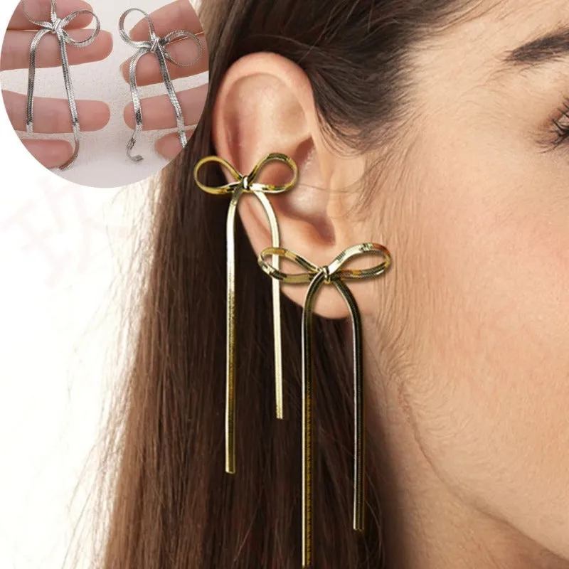 Wholesale High-end Sensory Plated 18k Gold Vacuum Plated Color Preserving Bow Light Luxury Stainless Steel Earrings