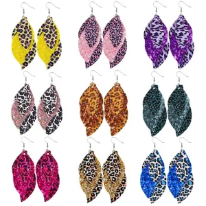 Wholesale High-end Trendy S-shaped Leather Leopard Print Earrings