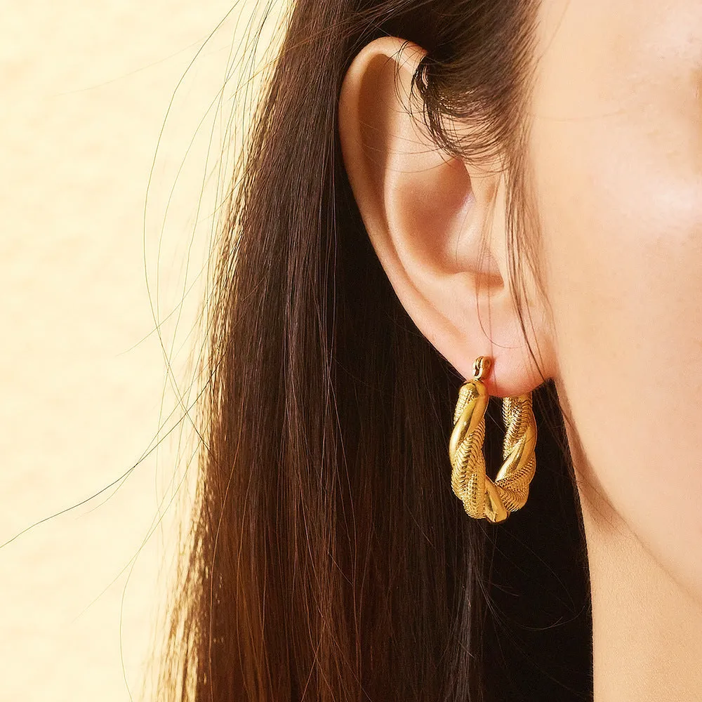 Wholesale High-grade Gold Stainless Steel Braided Thick U-shaped Earrings