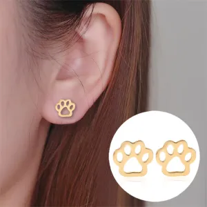 Wholesale Hollow Out Dog Paw Cat Paw Stainless Steel Ear Studs