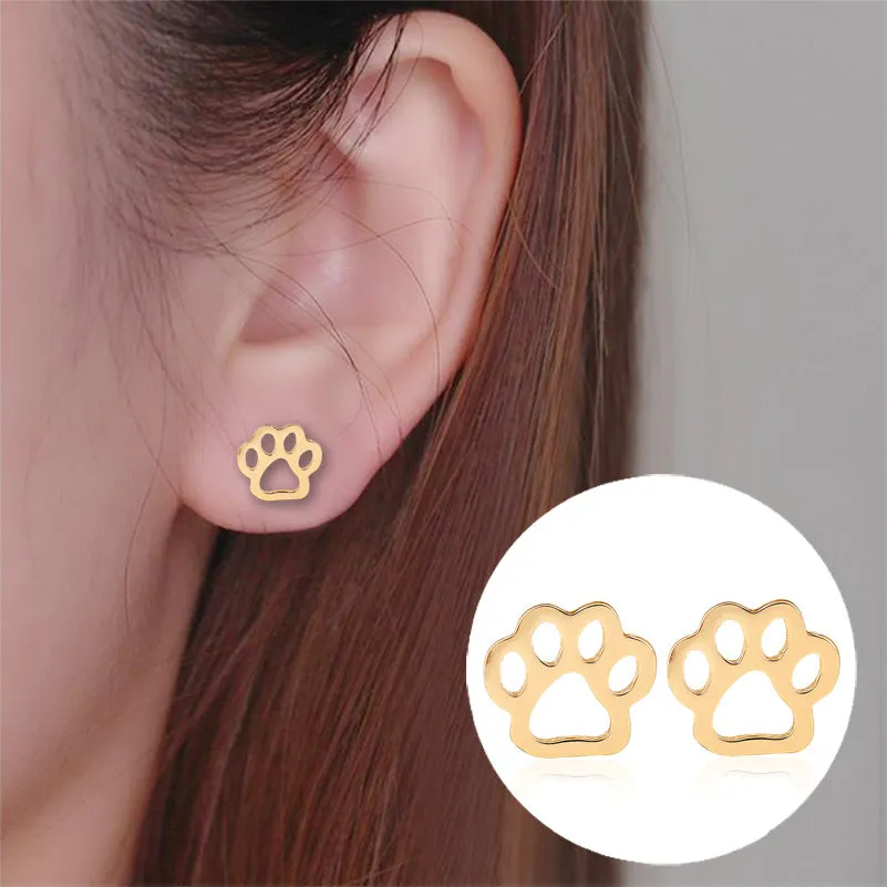 Wholesale Hollow Out Dog Paw Cat Paw Stainless Steel Ear Studs