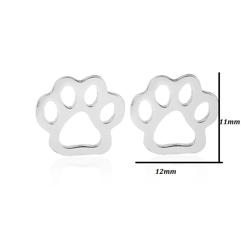 Wholesale Hollow Out Dog Paw Cat Paw Stainless Steel Ear Studs