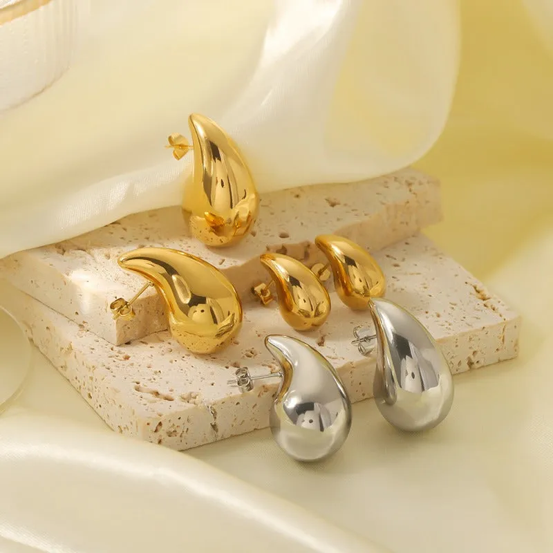 Wholesale Hollow Water Drop High-end 18K Gold-plated Polished Titanium Steel Earrings