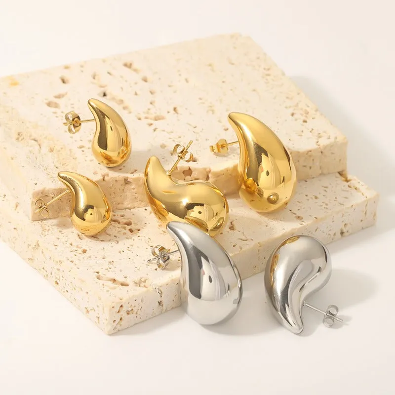 Wholesale Hollow Water Drop High-end 18K Gold-plated Polished Titanium Steel Earrings