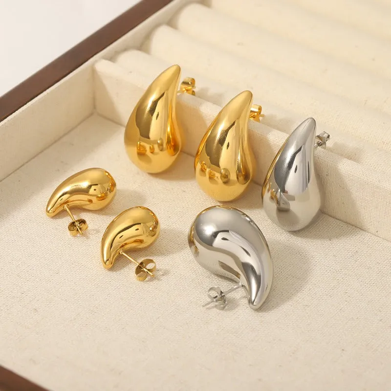 Wholesale Hollow Water Drop High-end 18K Gold-plated Polished Titanium Steel Earrings