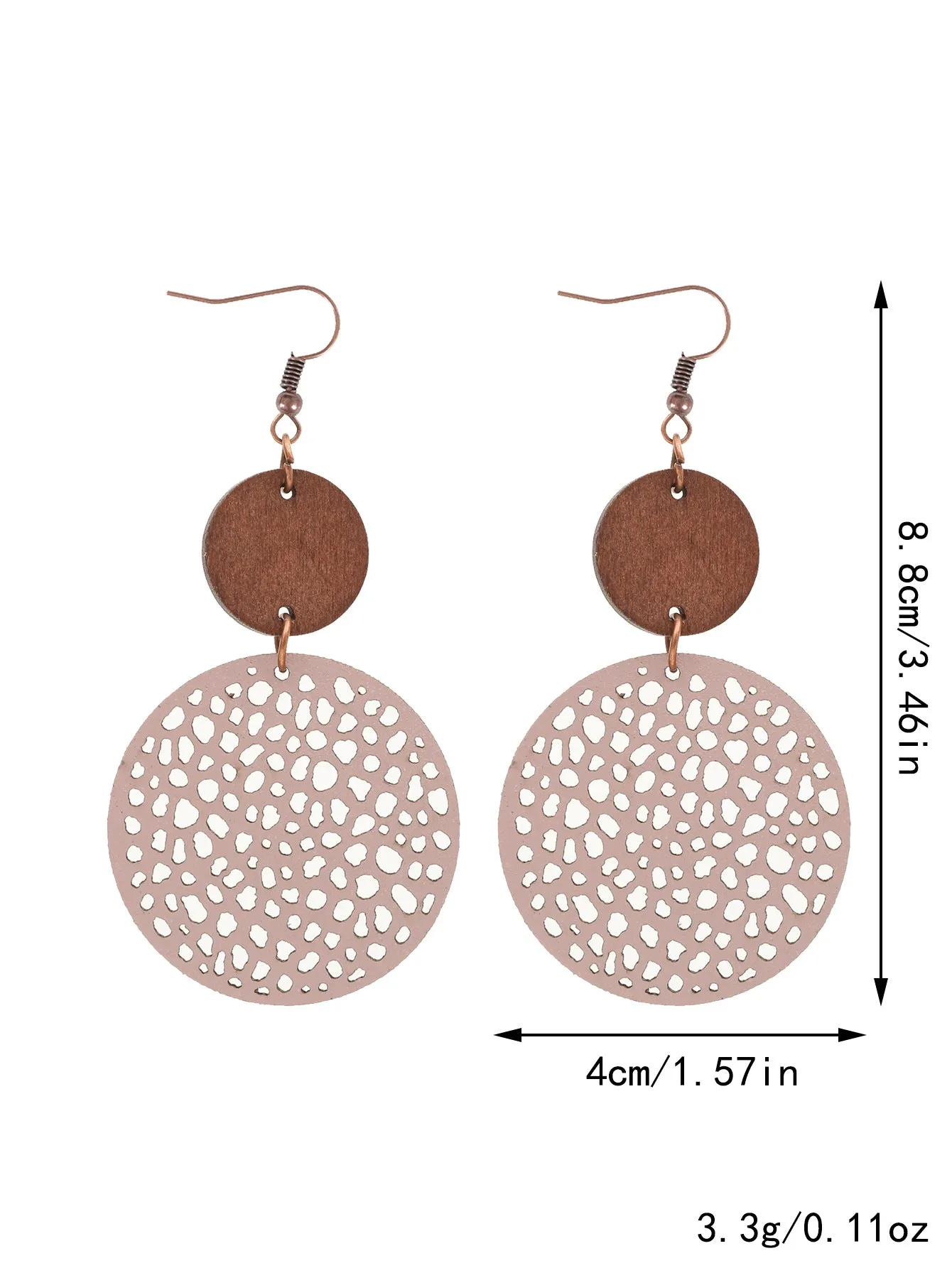 Wholesale Hollow Wood Piece Combination Leather Round Mesh Earrings