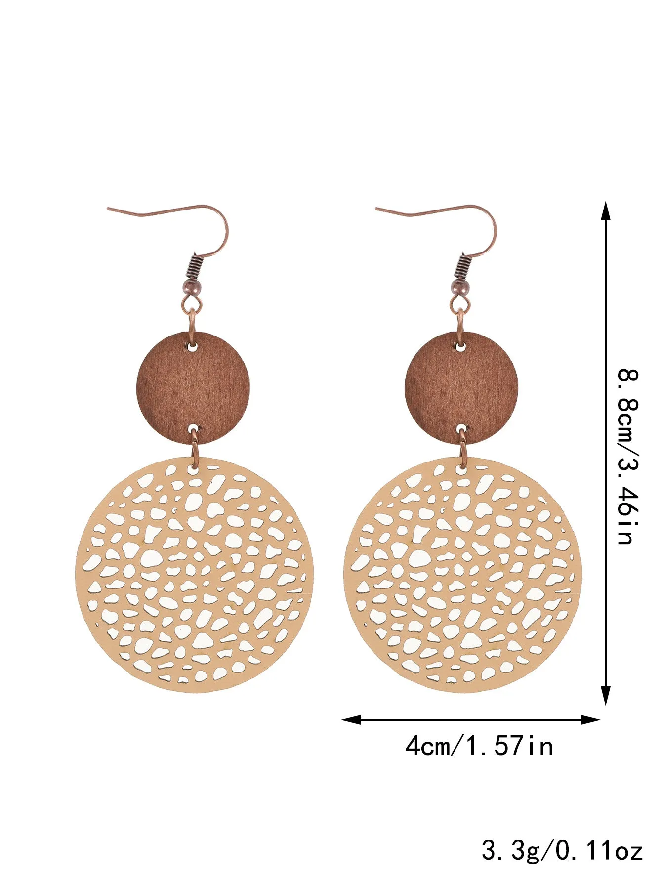 Wholesale Hollow Wood Piece Combination Leather Round Mesh Earrings