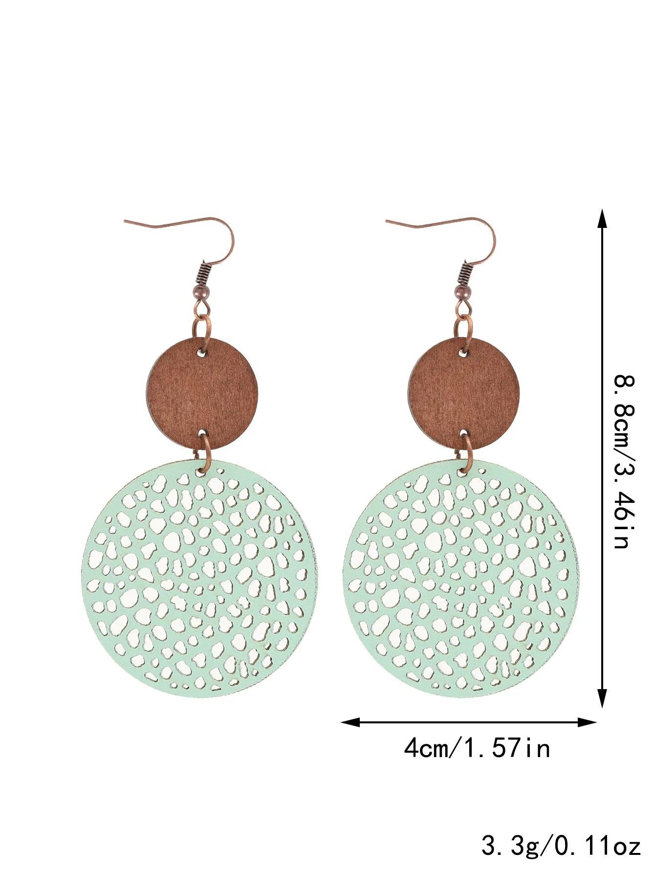 Wholesale Hollow Wood Piece Combination Leather Round Mesh Earrings