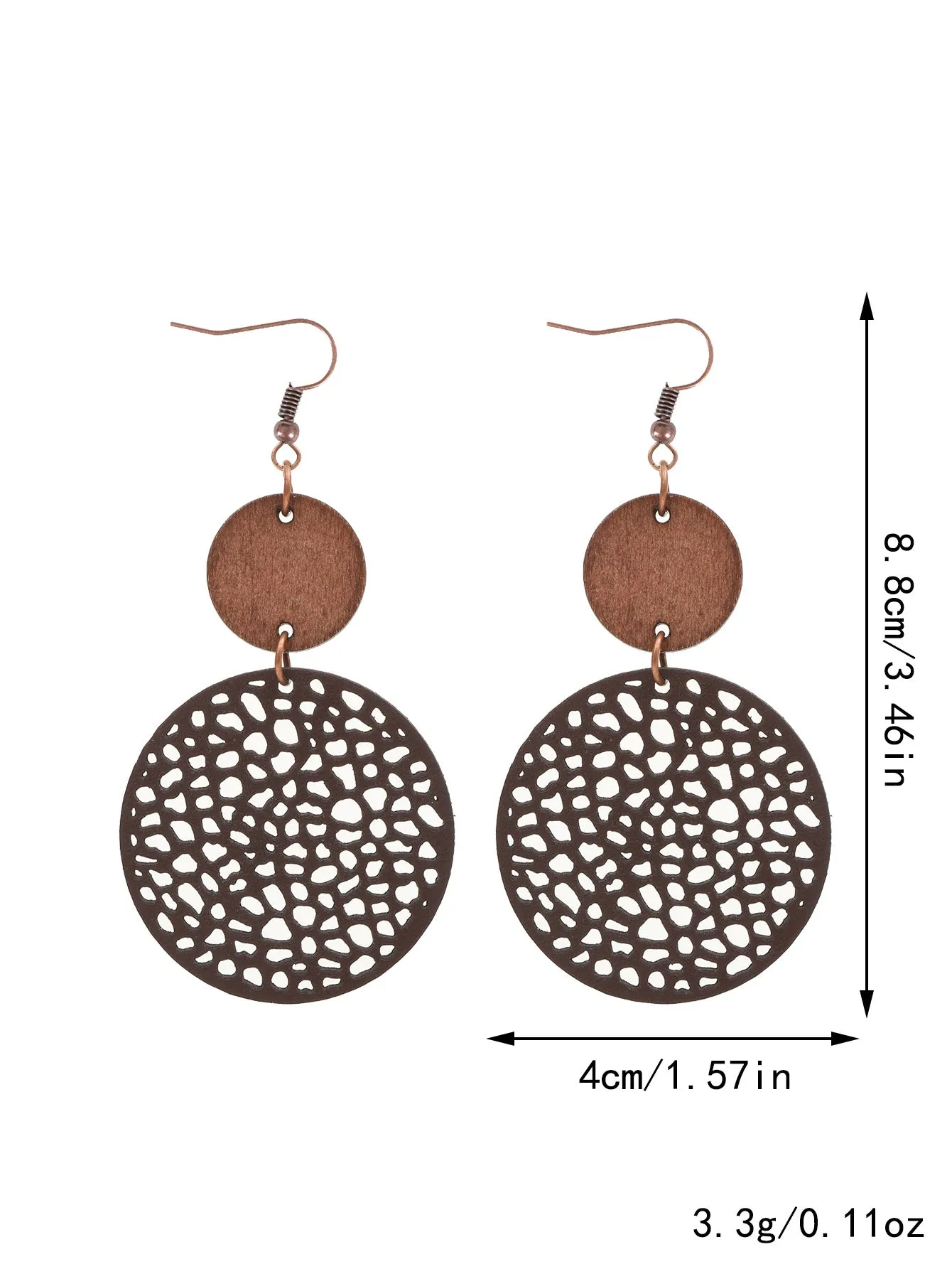 Wholesale Hollow Wood Piece Combination Leather Round Mesh Earrings