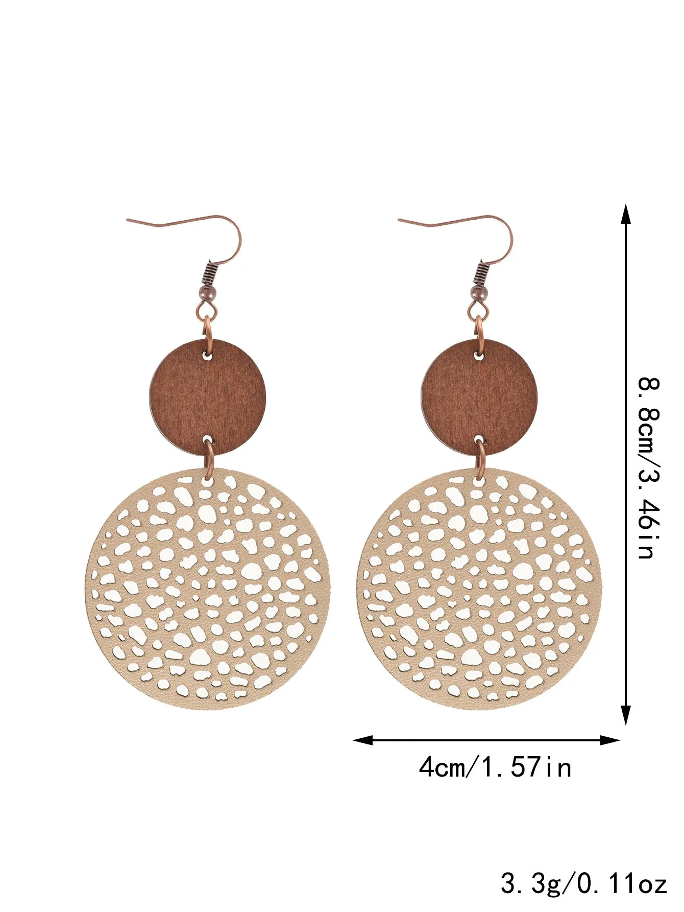 Wholesale Hollow Wood Piece Combination Leather Round Mesh Earrings