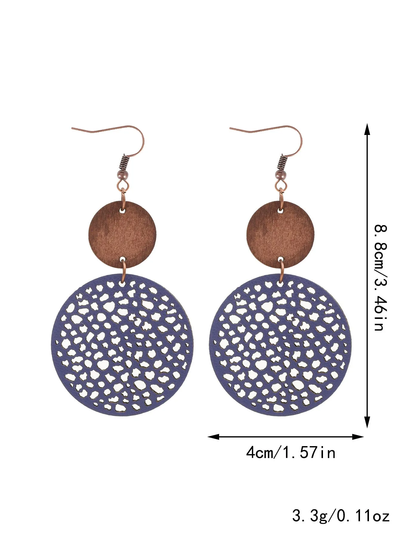 Wholesale Hollow Wood Piece Combination Leather Round Mesh Earrings