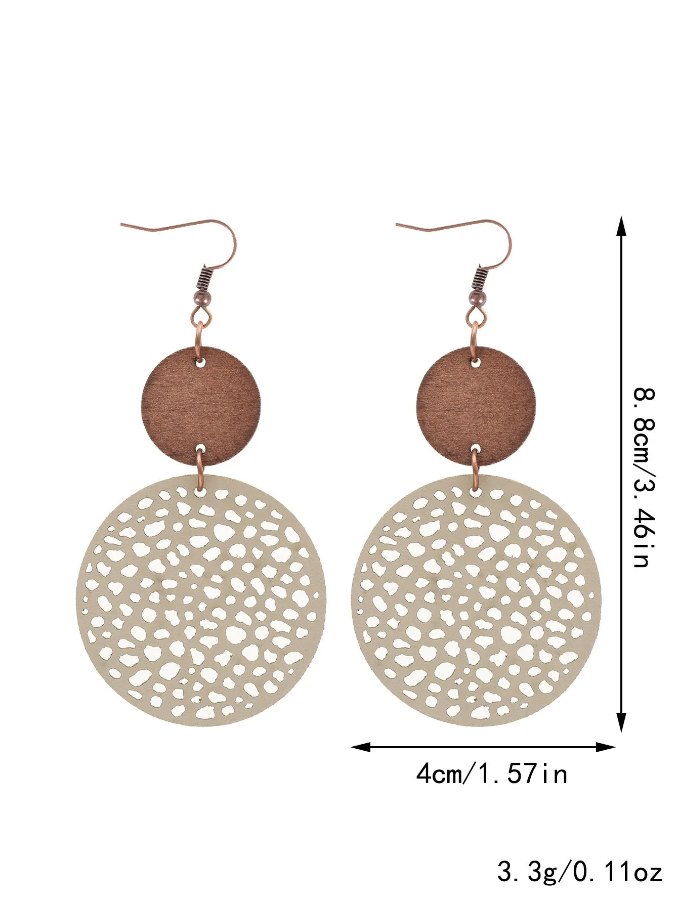 Wholesale Hollow Wood Piece Combination Leather Round Mesh Earrings