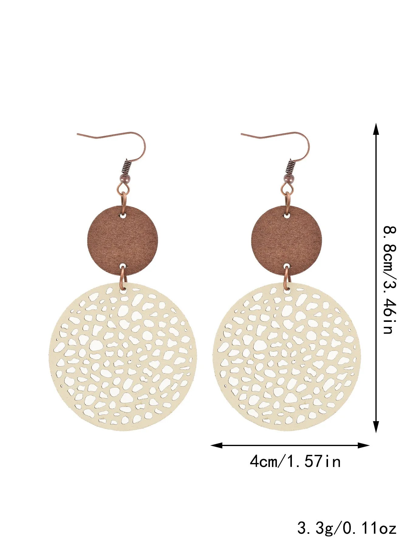 Wholesale Hollow Wood Piece Combination Leather Round Mesh Earrings