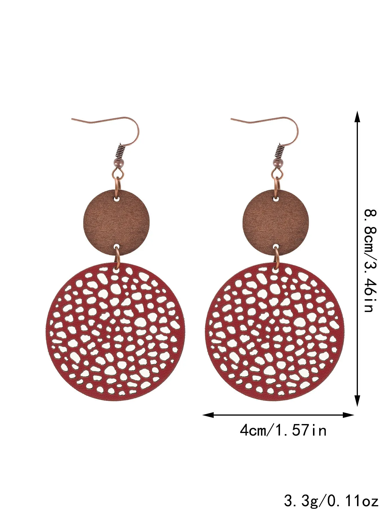 Wholesale Hollow Wood Piece Combination Leather Round Mesh Earrings