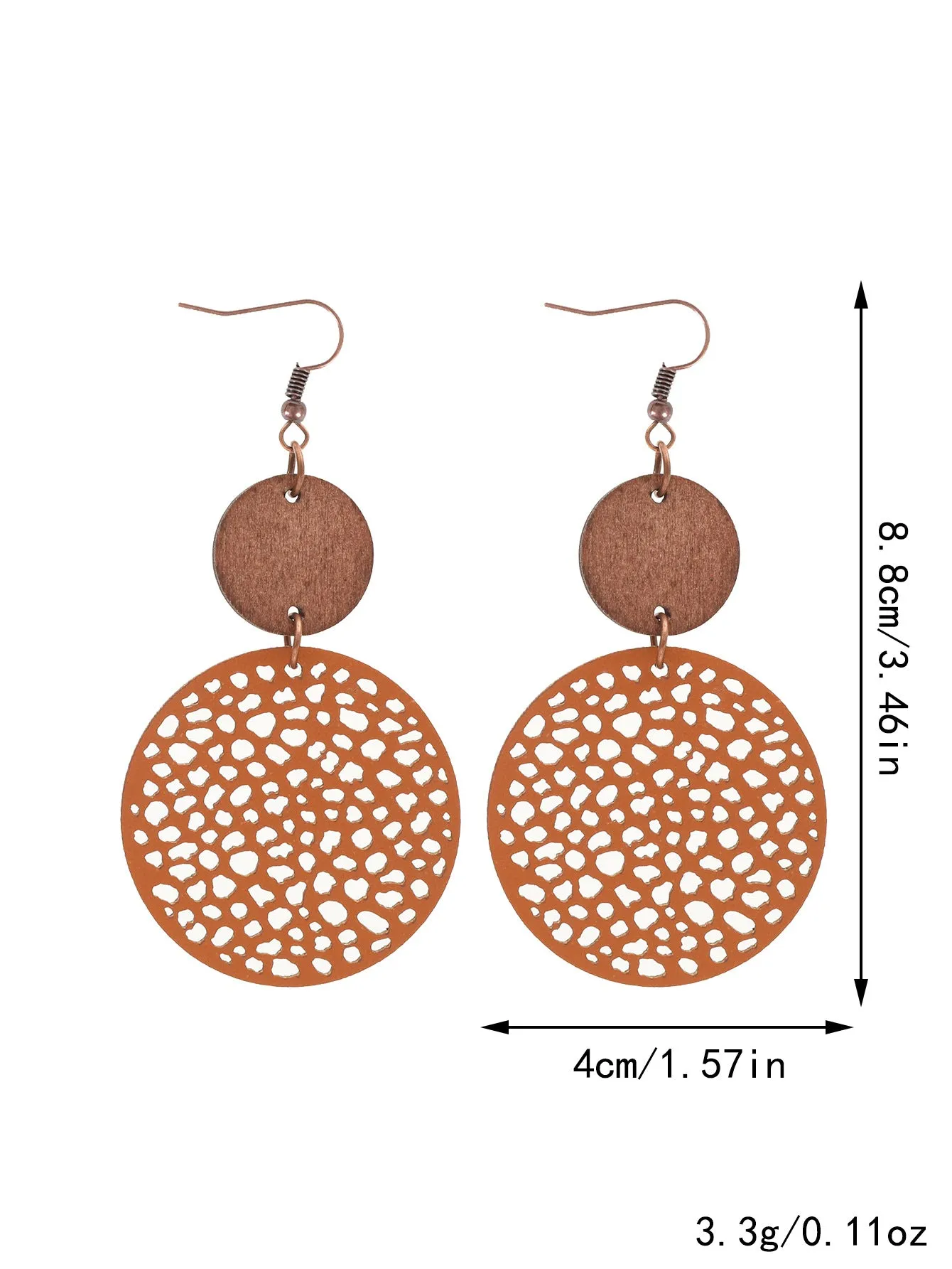 Wholesale Hollow Wood Piece Combination Leather Round Mesh Earrings