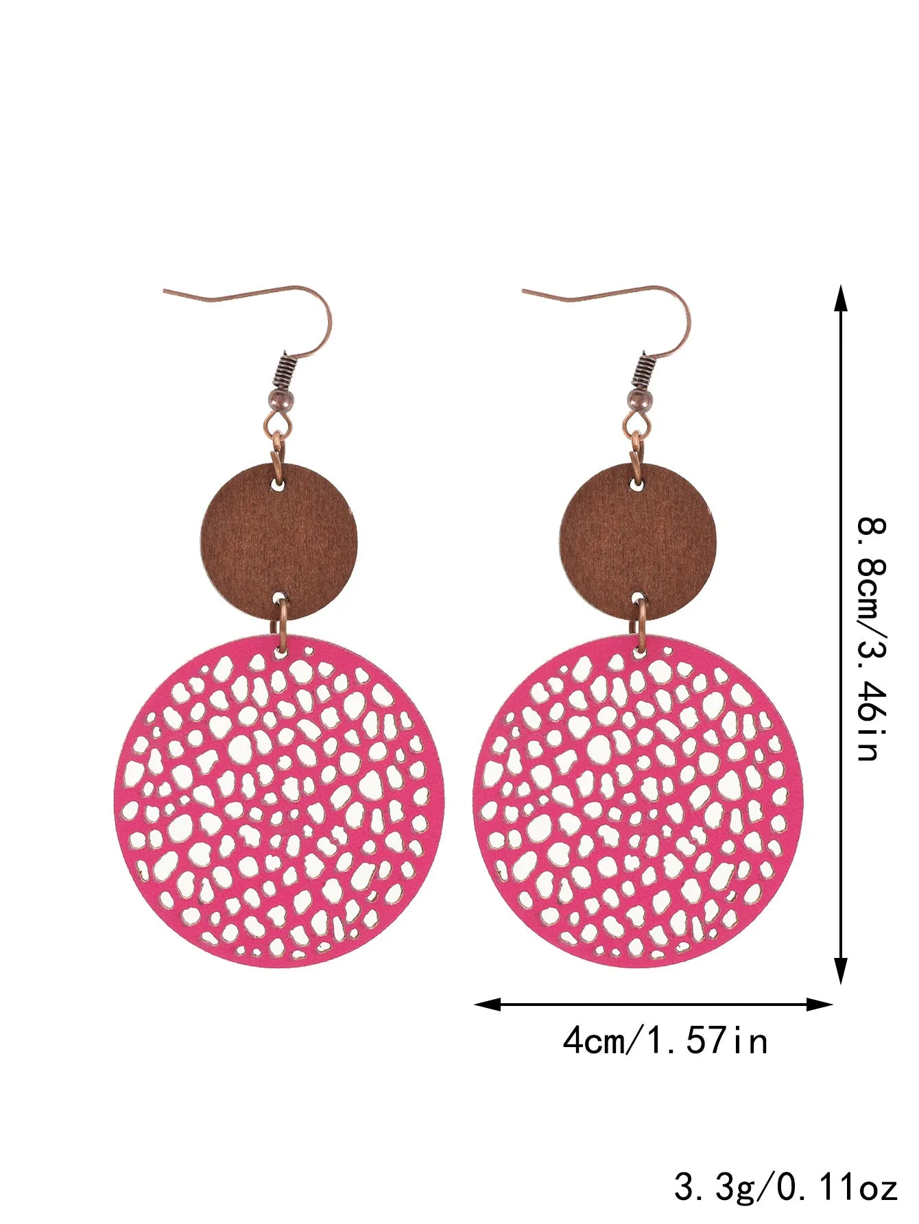 Wholesale Hollow Wood Piece Combination Leather Round Mesh Earrings