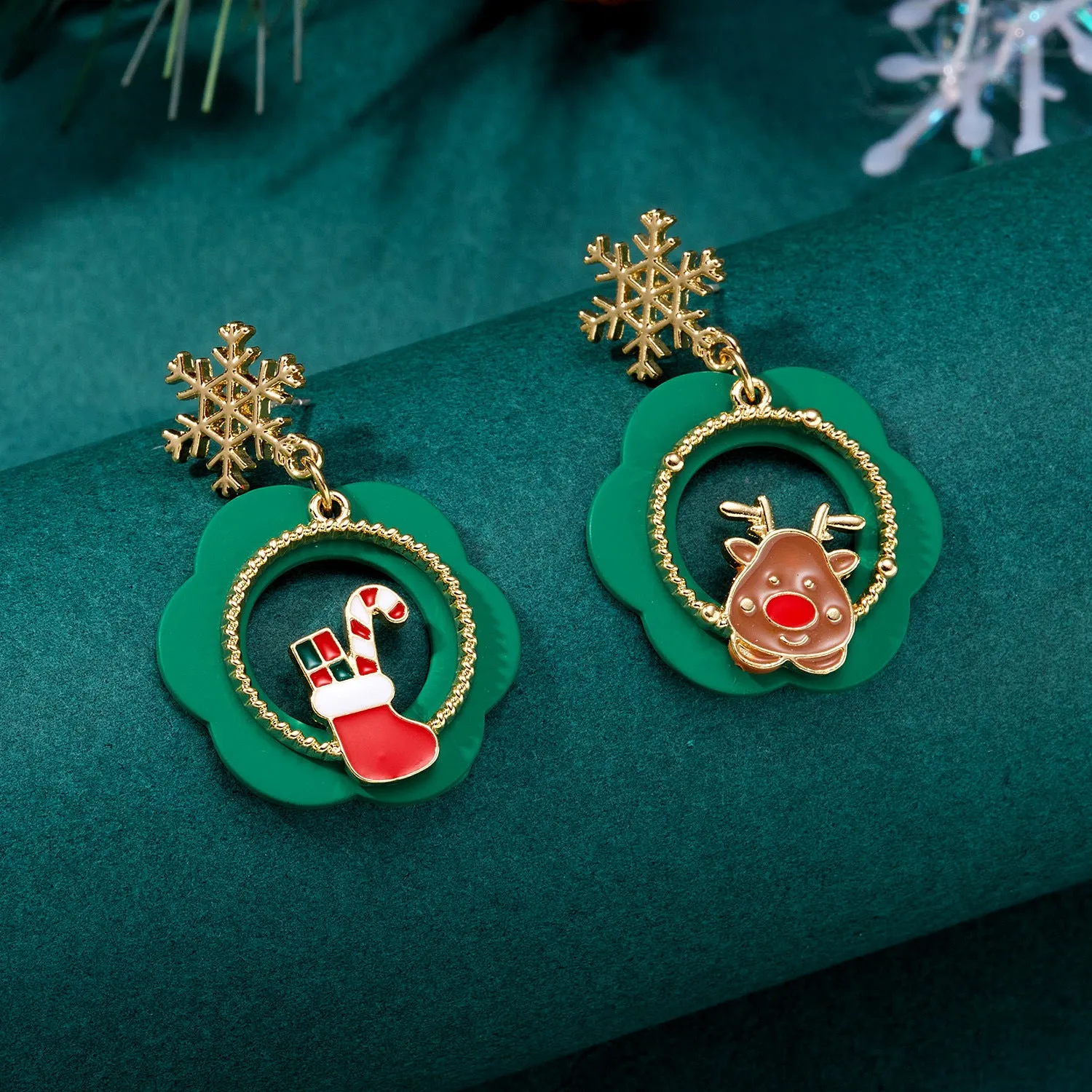 Wholesale Hot New Product Diamond Studded Santa Bell Snowflake Pendant Earrings
