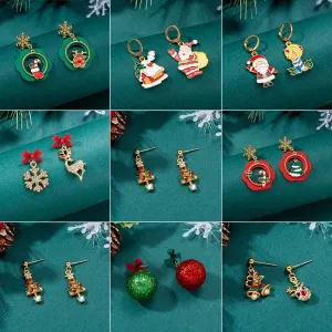 Wholesale Hot New Product Diamond Studded Santa Bell Snowflake Pendant Earrings