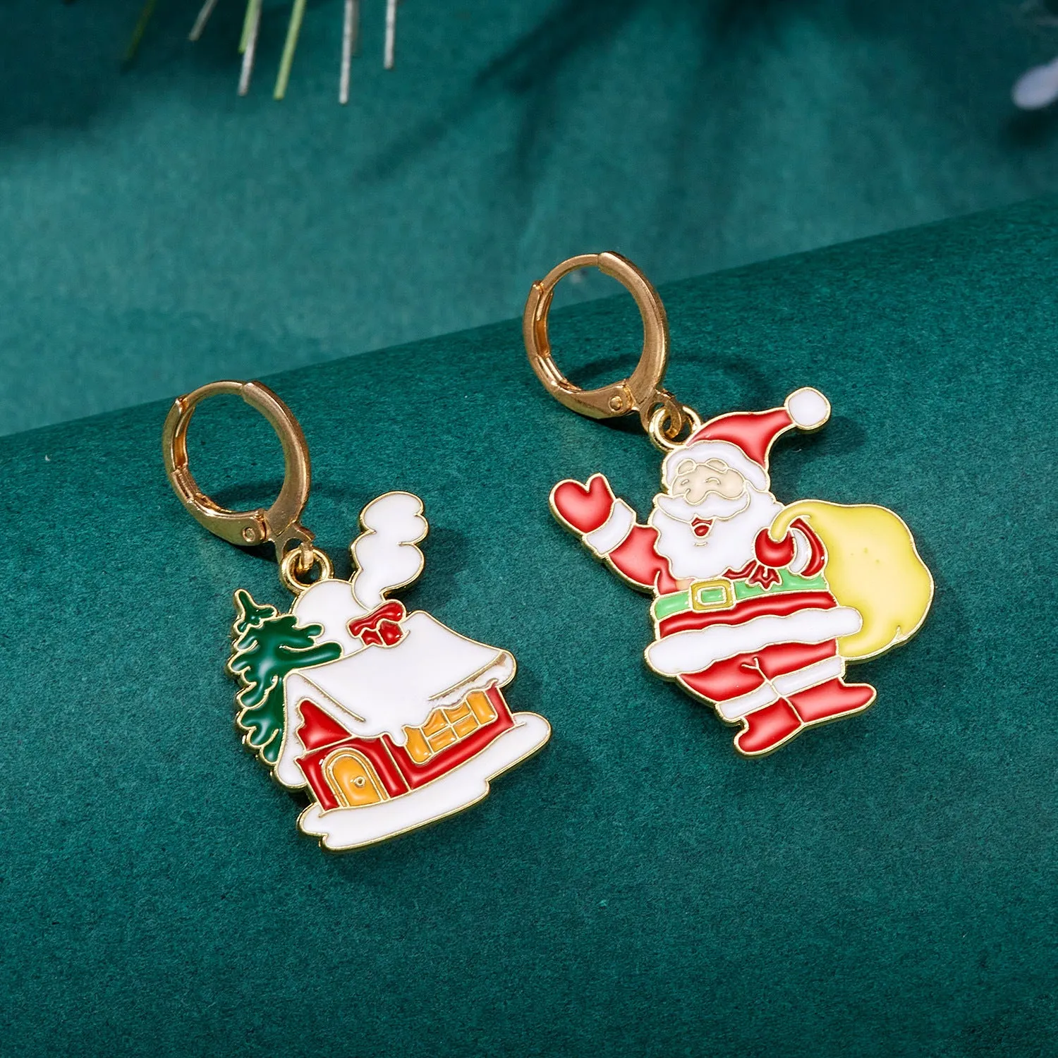 Wholesale Hot New Product Diamond Studded Santa Bell Snowflake Pendant Earrings