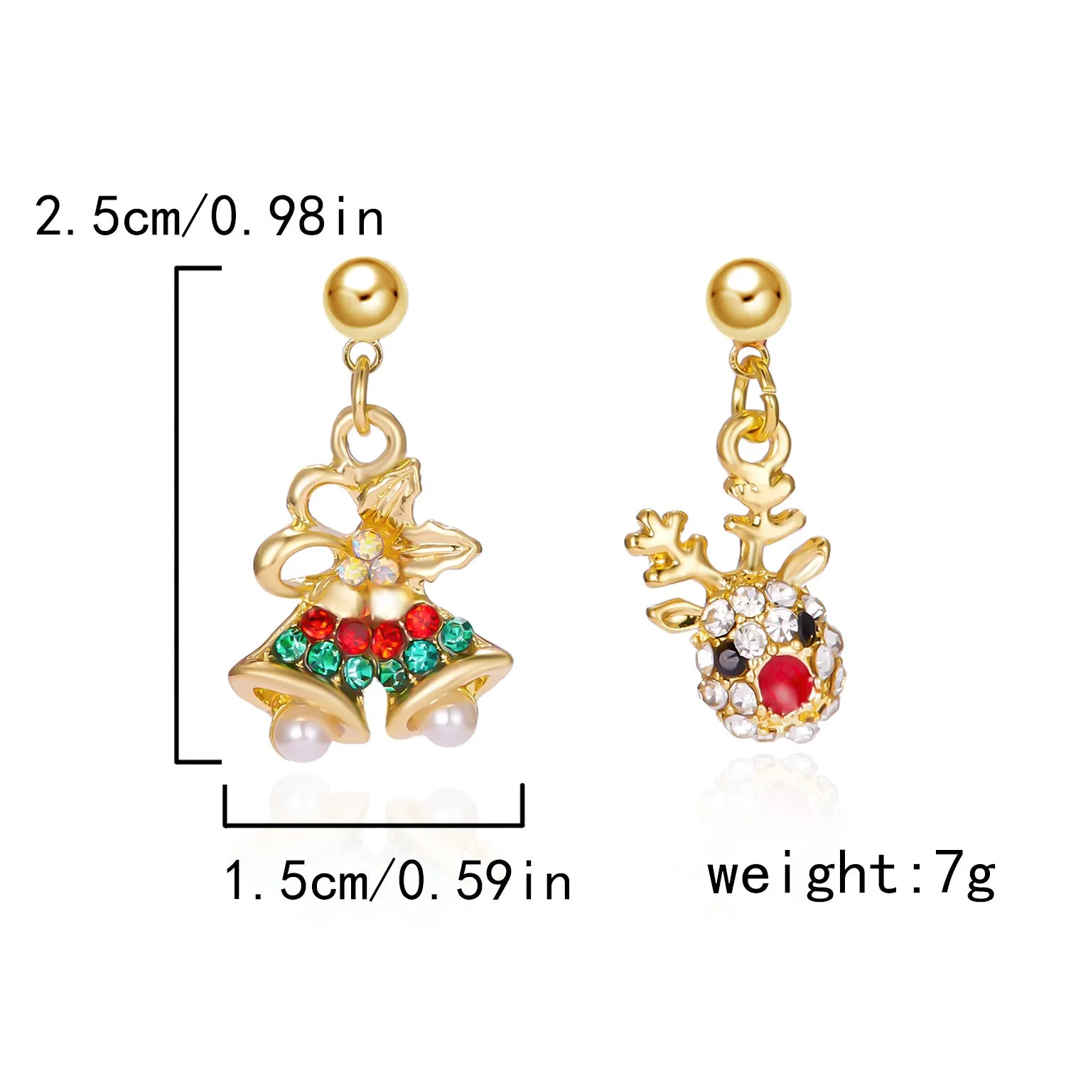 Wholesale Hot New Product Diamond Studded Santa Bell Snowflake Pendant Earrings
