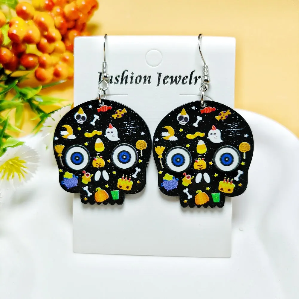 Wholesale  Hot sale Halloween Horror Ghost Acrylic Fashion Personality Print Earrings