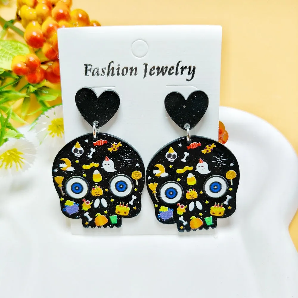 Wholesale  Hot sale Halloween Horror Ghost Acrylic Fashion Personality Print Earrings