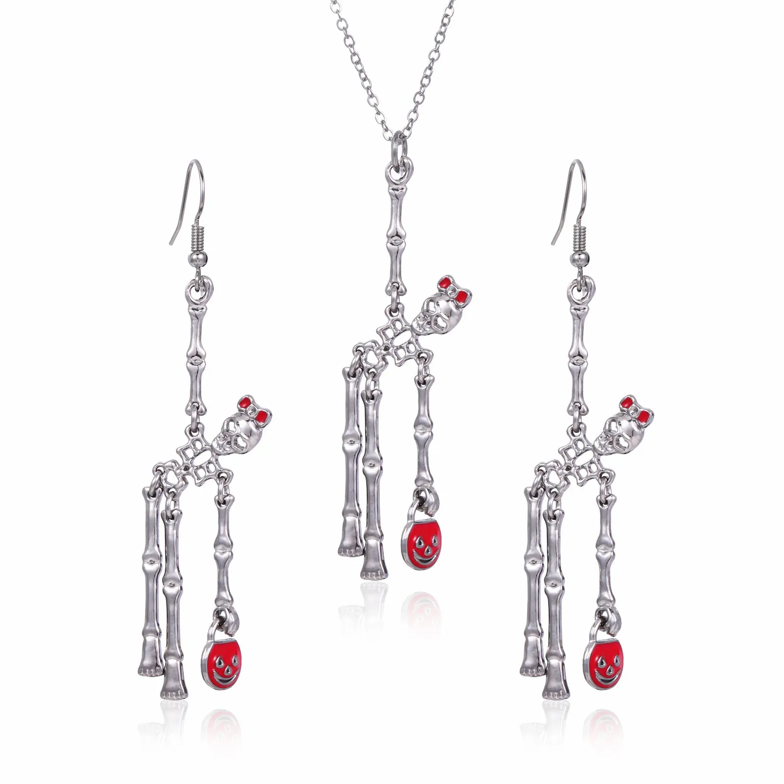 Wholesale Hot Sale Halloween Theme Creative Design Sense Vintage Personality Skull Frame Earrings Necklace Set