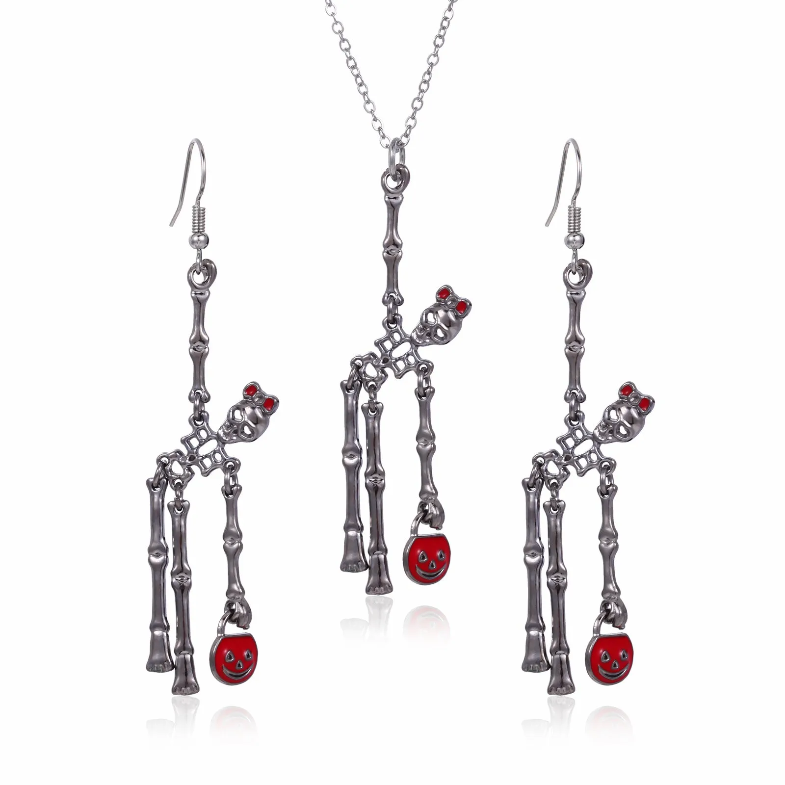 Wholesale Hot Sale Halloween Theme Creative Design Sense Vintage Personality Skull Frame Earrings Necklace Set