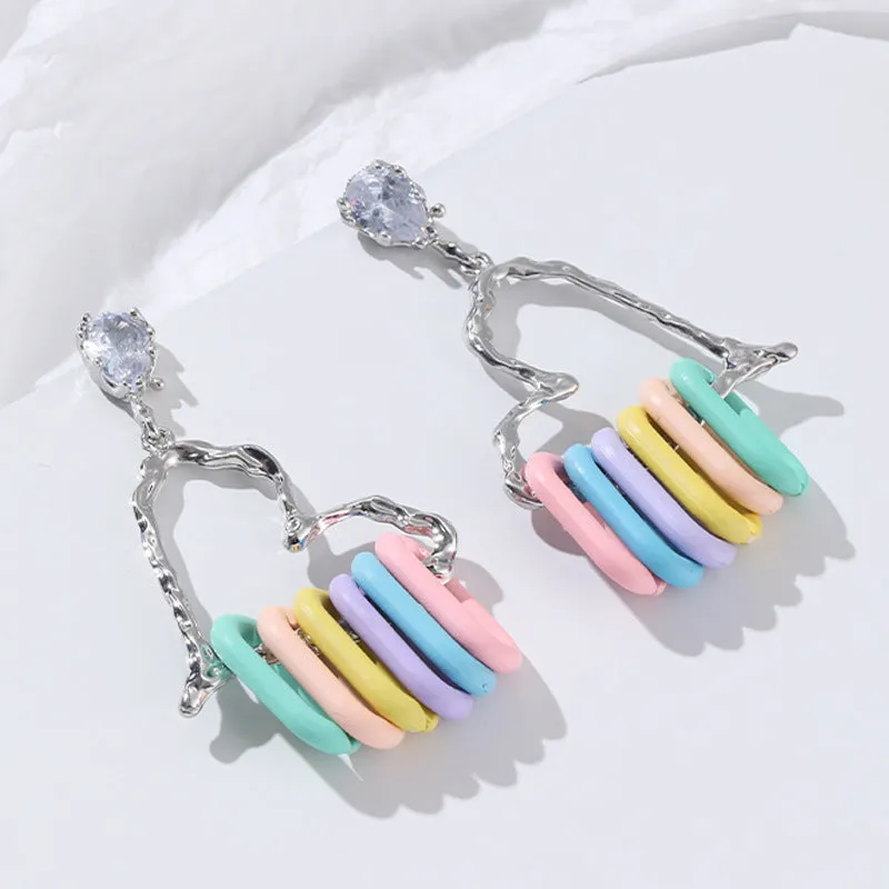 Wholesale Hot Sale S925 Silver Peach Heart Zircon Earrings Fashion Design Dopamine Color Buckle Earrings Earrings