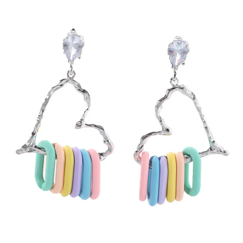 Wholesale Hot Sale S925 Silver Peach Heart Zircon Earrings Fashion Design Dopamine Color Buckle Earrings Earrings