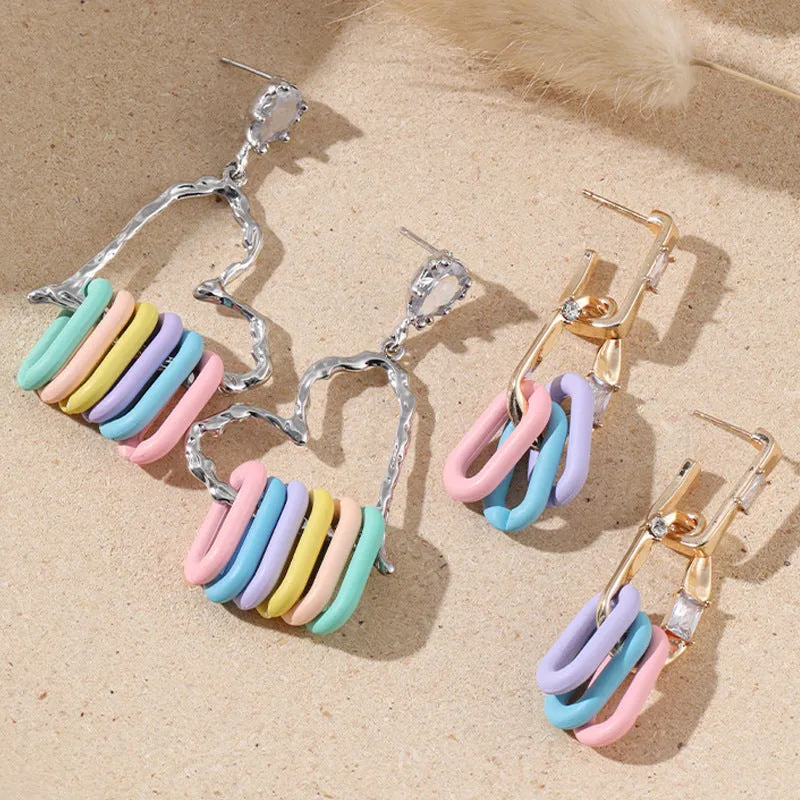 Wholesale Hot Sale S925 Silver Peach Heart Zircon Earrings Fashion Design Dopamine Color Buckle Earrings Earrings