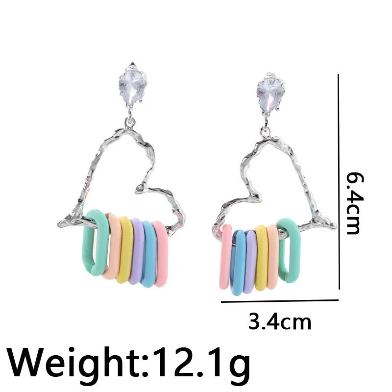 Wholesale Hot Sale S925 Silver Peach Heart Zircon Earrings Fashion Design Dopamine Color Buckle Earrings Earrings