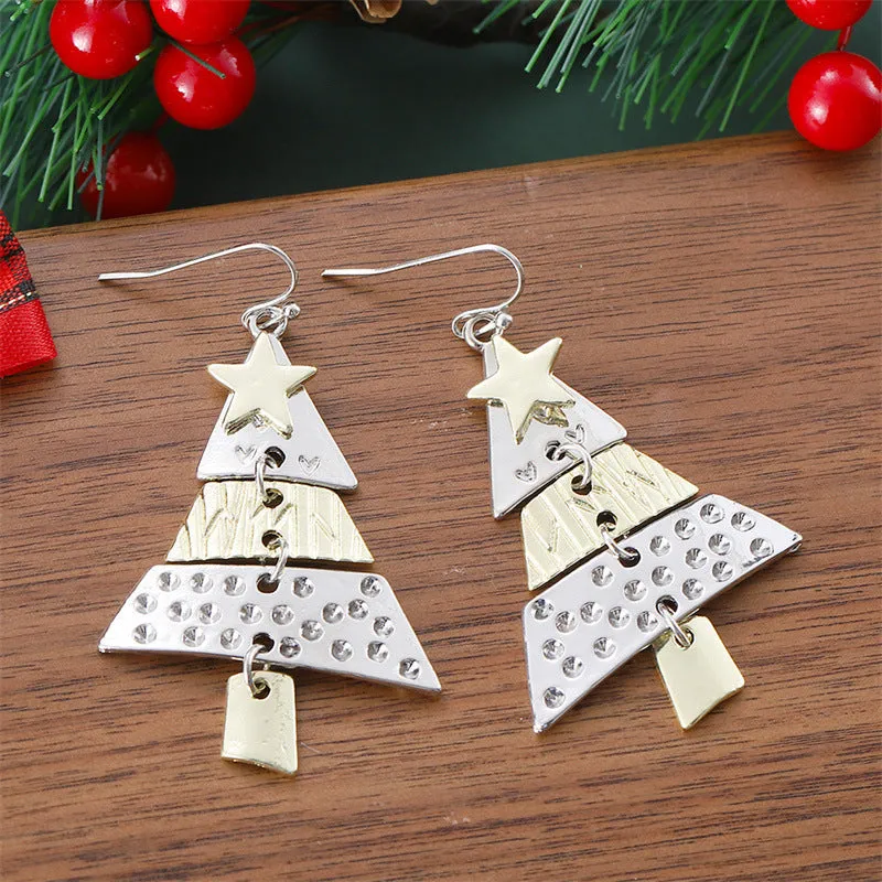 Wholesale hot-selling fashion two-color Christmas tree earrings necklace personalized creative exaggerated holiday carnival jewelry