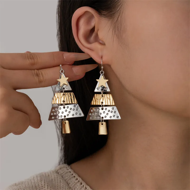 Wholesale hot-selling fashion two-color Christmas tree earrings necklace personalized creative exaggerated holiday carnival jewelry