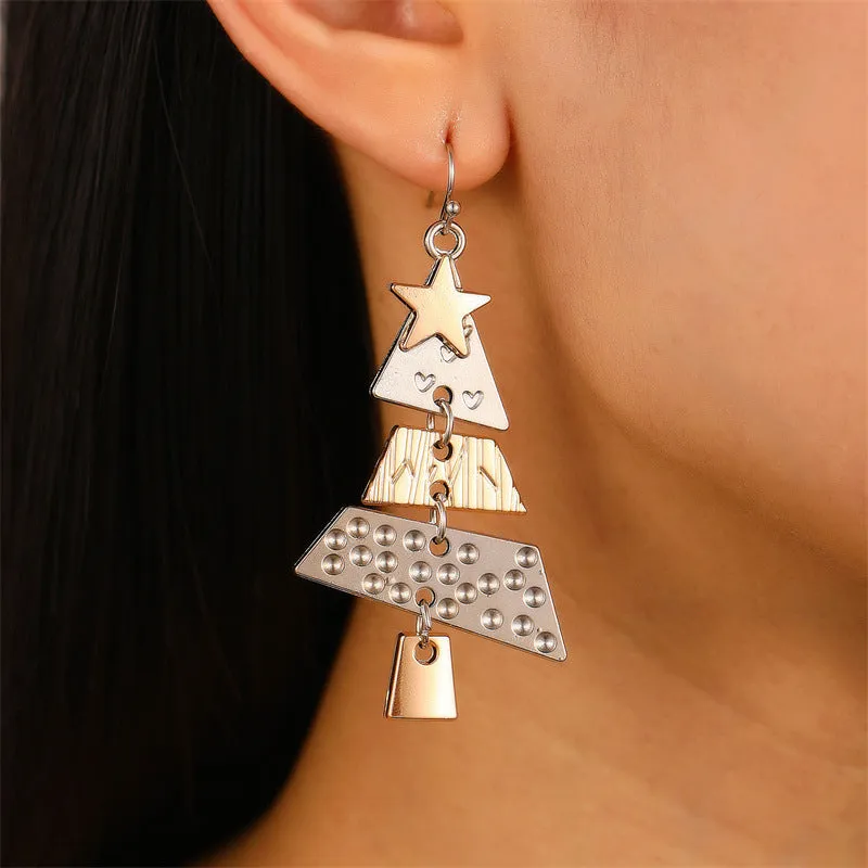 Wholesale hot-selling fashion two-color Christmas tree earrings necklace personalized creative exaggerated holiday carnival jewelry
