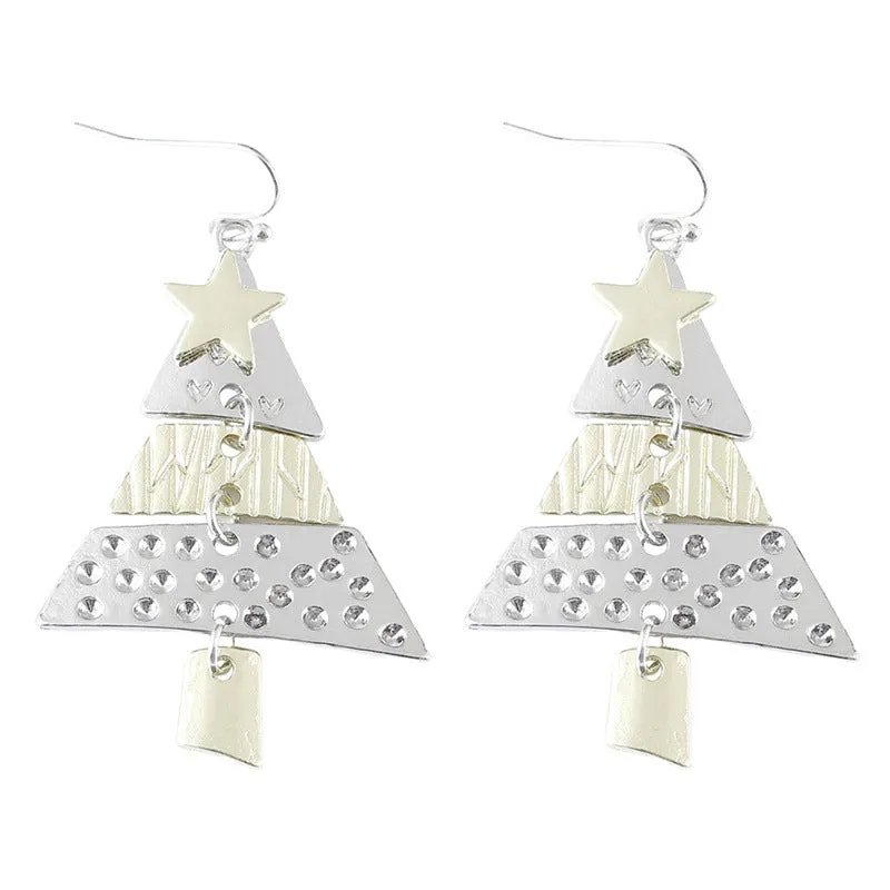 Wholesale hot-selling fashion two-color Christmas tree earrings necklace personalized creative exaggerated holiday carnival jewelry